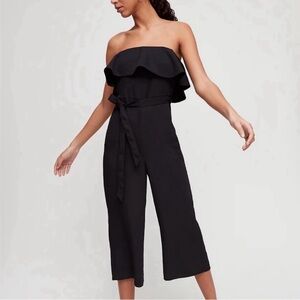 Aritzia Babaton Black Flutter Jumpsuit Ruffle Strapless Size 6 Date Night Sexy